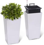 GAOMON 23" Tall Planters Set of 2, Planters for Outdoor＆Indoor Plants, Modern Plant Pots with Drainage Holes＆Water Level Monitor＆Inner Bucket, Automatic Watering, Convenience Instill, White