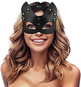 Hukermoon Maschera di Catwoman Halloween, Maschera di Carnevale Catwoman, Maschera di Gatto Sexy in Pelle, Gatti Mezza Maschera Donna per Masquerade, Mardi Gras, Cosplay Costume Party