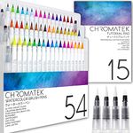 CHROMATEK 54 Watercolor Pens Set | Including 15 Page Pad & Online Video Tutorial Series | 4 Aquapens & 50 Unique Colors | Real Brush Pens | Easily Blendable, Vivid, Smooth | Professional Art Supplies