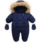 Happy Cherry Infant Snow Romper Winter Jumpsuit Coat Zip Up Hooded Snowsuit Jacket Outerwear One Piece Puffer Bodysuit Long Sleeve Footie Outfit for Newborn Baby Boys Girls Navy 9-12 Months