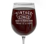 Vintage 1944 Etched 16oz Stemmed Wine Glass – Happy 80th Birthday Gifts for Women Men, Cheers to Turning 80 Year Old Decorations Decor, 80th Bday Party Favors Supplies, Best Gift Ideas Her Woman 1.0