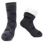 MaaMgic Mens Fuzzy Warm Slipper Socks Non Slip Skid Winter Cozy Knit Fleece Lining Indoor Socks with Grips for Men Teen,4,Socks:13-15