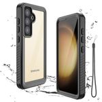 Miimall Compatible with Samsung Galaxy S24 Waterproof Case, [Built-in Tempered Glass Screen Protector & TPU frame & Clear Back] 360°Full Coverage Shockproof Protective Cover for Galaxy S24-Black