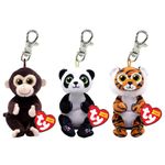 TY Beanie Bellies Key Clip Multipack 1 | Matteo Monkey, Ying Panda, Clawdia Tiger | Children Keyring, Cute & Comfort Keychain, Stuffed Toy Keyrings & Keychains