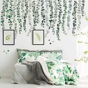 3 Hojas Calcomanías de Pared de Plantas Verdes Eucalipto Hojas de Vid Decoración Arte Pared Acuarela Extraíble Pegatina de Pared Pelar y Pegar Decoración Murales para Guardería Oficina Baño