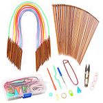 Knitting Needles Set, 18 Pairs Circular Needles 80cm Multicolor Tube,18 Pairs Bamboo Needles(2.0mm-10mm) Chest Accessories for Knitting Wool Scarf Bonnet DIY