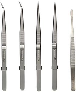 Tweezers, 5Pcs Precision Tweezers Set - Anti - Static Stainless Steel Tweezers for Electronics, Jewelry Making, Medical and Laboratory Work, Craft, Model Building, Soldering, Watch, Car Repair, Etc