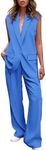 PRETTYGARDEN Women's 2 Piece Outfits Sleeveless Suit Vest and Wide Leg Pants Business Casual Blazer Sets (Blue,Medium)