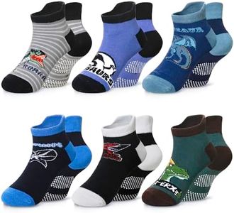 Eyean Kids Ankle Cotton Socks Cute Animal Pattern Soft Non Slip Boys Girls No Show Socks 6 Pairs (Non Slip-Dinosaur, 9-12 Years)