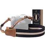 Padwa Lifestyle Stripe Camera Strap - 1.5" Vintage Woven Cotton Crazy Horse Leather Cowhide Head Camera Straps for All DSLR Cameras, Great Gift for Men & Women Photographers(Black&Pink)