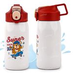 Zest 4 Toyz Water Bottle for Kids Super Skater Insulated Stainless Steel 316 Flask Metal Thermos Spill Proof Cap Closure BPA Free for School Home Silicon Gripper Kids Drinkware (White) 530 ML