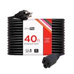 GE UltraPro 40 Ft Extension Cord, 16 Gauge, Heavy Duty, Double Insulated, Grounded, Indoor/Outdoor, UL Listed, Black, 36826-T1