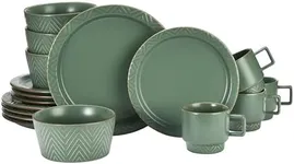 Bruntmor 16-Piece Green Stoneware Dinnerware - Complete Dish Set for Dining & Serving - Microwave & Dishwasher Safe - Elegant Gift for Housewarmings and Weddings