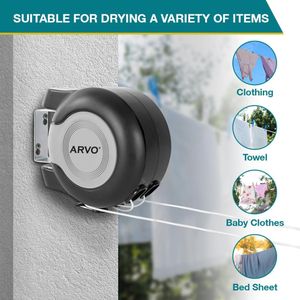 ARVO Double Retractable Washing Line, 30m – Wall Mounted Indoor/Outdoor