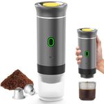 Lohoom Portable Espresso Machine, 4-6 min Self-Heating, 3 In 1 Portable Coffee Maker, 50 Times for One Charge, Small Capsules, Large Capsules, Ground Coffee, for Camping Travel, Office, Home (grey)