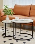 VONLUCE Nesting Coffee Table Set of 2, Nest of Tables with Metal Bases & MDF Tabletops, 60cm & 40cm End Table Set for Living Room Office Balcony, White Round Coffee Table