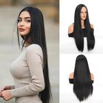 Akashkrishna Hair Wig for Women Long Black Wig for Women 26’’ Long Straight Black Hair Wig Natural Cute Wigs for Daily Party Halloween Use includes WigCap Comb