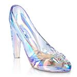 SHOWLOUE Crystal High Heels Shoes Ornament, Cinderella Shoe Decor Glass Figurine Ornaments Glass Slipper Decoration Gift for Birthday Wedding Party, Colorful Transparent