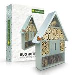 Garden Locker Bug Hotel Bee House Grey - Large Wooden Outdoor Insect Larvae Home 40x28x8.5cm - children friendly attracts bees insects with gift box