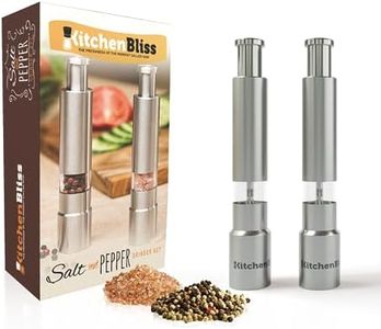 KitchenBliss Modern Thumb Click Salt and Pepper Grinder with Refillable Peppermill - Perfect for Himalayan Salts, Black Pepper, Sea Salt, Peppercorns, Spices Push Button for 1 hand operation (set)