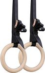 IRIS Fitness Wooden Gymnastic Rings,Olympic Gym Rings with Heavy Duty 1.5" x 15′ Adjustable Straps for Gym,Cross Training,Strength Training