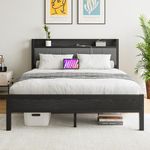 BOFENG Queen Bed Frame with Upholstered Storage Headboard/Charging Station,Metal Platform Bed Frame Queen Size with Strong Slats Support,No Box Spring Needed,Mattress Foundation,Noise Free