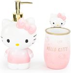 Hello Kitty Tumbler and Soap Dispenser Set - 2 Piece Pink Collection Includes Resin Lotion Pump and Tumbler Cup - Bathroom Décor