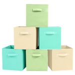 ShellKingdom Storage Bins, Foldable Fabric Storage Cubes And Cloth Storage Organizer Drawer For Closet And Toys Storage, 6 Pack (Beige+Green+Mint Green)