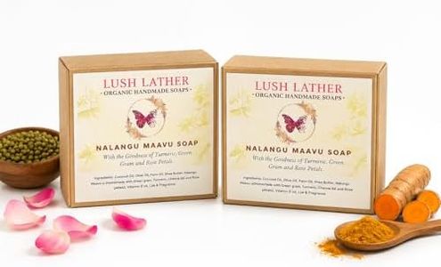 Lush Lather | Nalungu Maavu Soap | Baby Safe Bath Soap with Kasthuri Manjal & Green Gram | Skin Brightening & Softening | Natural Ingredients | Pack of - 2 | 200g