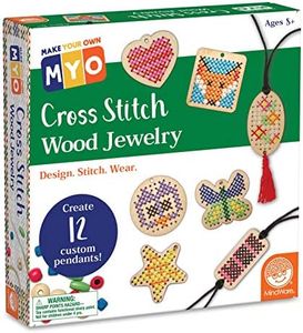 MindWare Make Your Own Cross Stitch – Cute & usable DIY Crafts for Girls & Teens – Make 12 Wooden Pendants – 29 pcs