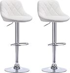 Lennox Furniture 360-Degree Set of 2 Swivel Adjustable Height White Bounded Leather Bar Stool Chair with Metal Handel & Stable Footrest