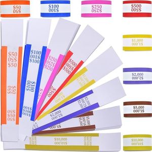 Pack of 400 Money Bands for Cash, Currency Straps, Money Straps for Bills, Cash Bands, Dollar Bill Wrappers to Organize Cash - Self-Adhesive Money Band, 8 Colors - 50 of Each Denomination