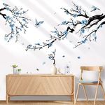 wondever Watercolor Flower Tree Branch Wall Stickers Blossom Blue Floral Birds Peel and Stick Wall Art Decals for Living Room Bedroom