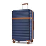 Kono 28 Inch Large Expandable Suitcase Lightweight Luggage ABS+PC Hard Shell Travel Case with 4 Spinner Wheels & TSA Lock (Navy/Brown)