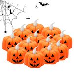 JYPS 12PCS Pumpkin Tealights Candles Halloween Flameless Candles Battery Operated LED Tea Lights 3D Orange Lanterns for Halloween Decorations, Indoor and Outdoor Party Favors, Warm White Flickering