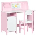 HOMCOM Kids Desk And Chair Set 2 PCs Childrens Table And Chair Set Multi Use Toddler Furniture with Whiteboard, Storage - Pink