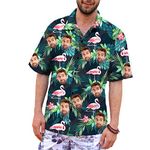 VEELU Mens Hawaiian Shirts Custom Face and Name Hawaiian Shirt Short Sleeve Casual Funky Flower Flamingo Beach Shirts Men's Gifts Personalized Face for Boyfriend Husband Father Tropical Floral Shirts