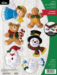 Bucilla, Holiday Favorites, Felt Applique 6 Piece Ornament Making Kit, Perfect for DIY Arts and Crafts, 89577E