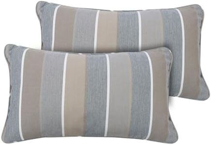 FUNHOME Set of 2 Patio Lumbar Pillows with Insert, 12”x20” Water-Repellent Fade Resistant Outdoor Lumbar Pillow, Decorative Garden All Weather Lumbar Cushions for Home Patio Coach Sofa Use-Grey Stripe