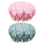 2 Pcs Shower Cap Elastic Band Waterproof Bath Caps Double Layers Reusable With Ruffled Edge Covering Ears for Girls and Women