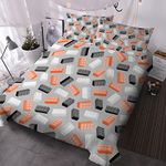 BlessLiving Boys Double Size Bedding Set Toy Building Bricks Pattern Duvet Cover Set 3 Piece Black Grey Orange Plastic Construction Comforter Cover Set for Teens Kids Boys Girls (Double)