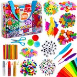 Blue Squid Craft Supplies for Kids - 2000+pcs in XXXL Supply Bag, Arts and Crafts Kit with Pom Poms Balls, Buttons, & More - School Art Supply Box & Crafting Set for Kids Ages 4 5 6 7 8 9 10 11 12