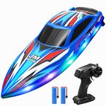 JOI MEW Remote Control Boat for Kids, RC Boat with LED Lights for Pool, Self-Righting, Waterproof, 60+ Mins Running, Fast Racing Remote Electric Boat for Summer Outdoor Fun, Gift for Boys & Girls