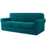 CHUN YI 4 Piece Jacquard High Stretch Sofa Cover, Ektorp 3 Seater Separate Cushion Universal Sofa Slipcover Replacement Coat, Furniture Protector for Couch and Sleeper Sofa (Large, Teal)