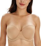 Lemorosy Women's Plus Size Strapless Bra Push Up Full Coverage Underwire Support Bra for Big Bust(Pecan, 38H)