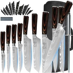 XYJ Stainless Steel Kitchen Knives Set 10 Piece Chef Knife Set with Knife Sharpening Rod Carry Case Bag & Sheath Razor Sharp Well Balance