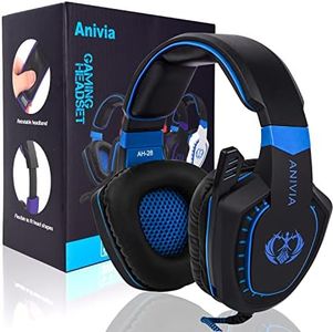 Anivia Computer Over Ear Headphones Wired with Microphone Updated AH28 3.5mm Stereo Headsets Gaming Headset with Volume Control, Noise Isolating for Multi-Platform, Black Blue