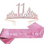 EBE EmmasbyEmma 11th Birthday Gifts for Girl,11th Birthday Tiara & Sash Pink,It's My 11th Birthday Satin Sash Crystal Tiara