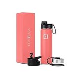 IRON °FLASK Sports Water Bottle - 650 ml, 3 Lids (Spout Lid), Vacuum Insulated Stainless Steel, Double Walled, Thermo Mug, Metal Canteen (Peach)