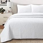 Cozy Line Home Fashions Bailee Matelasse Medallion Solid White 100% Cotton Bedding Quilt Set, Reversible Luxury Chic Bedspread Coverlet (Medallion White, King - 3 Piece)